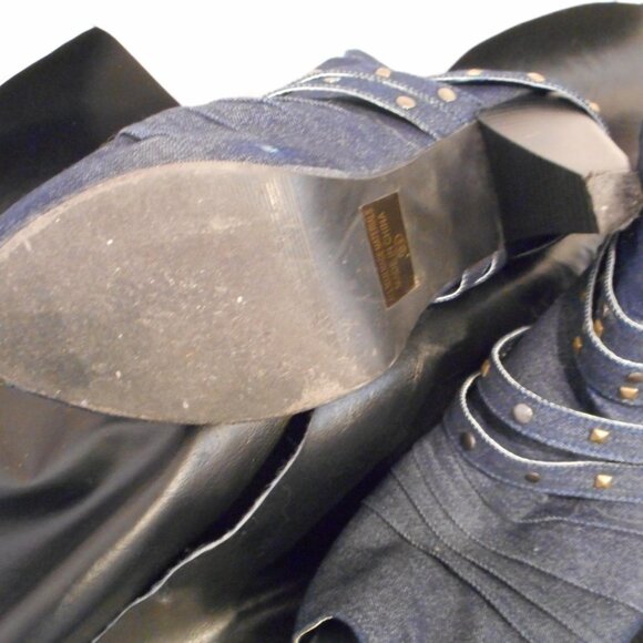 Non-Slip Open Toe Denim Booties - Picture 2 of 3